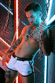 BREEDWELL Transistor Shorts Perforated Vegan Leather Short in White 318