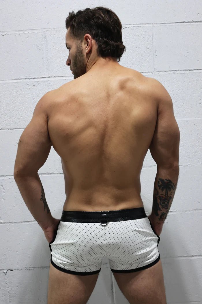 BREEDWELL Transistor Shorts Perforated Vegan Leather Short in White 3111