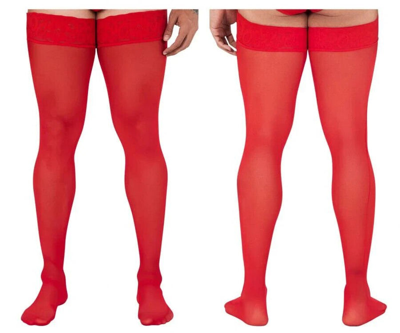 CandyMan Mens Mesh Thigh Highs With Matching Lace in Red One Size 99533 32