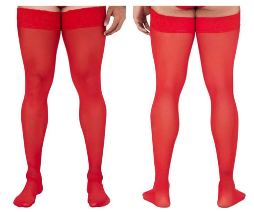 CandyMan Mens Mesh Thigh Highs With Matching Lace in Red One Size 99533 32