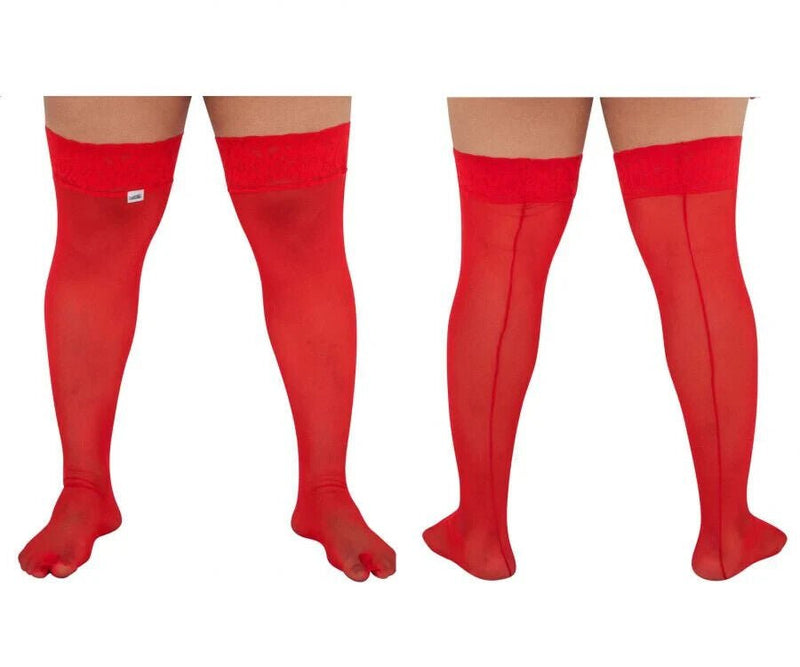 CandyMan Mens Mesh Thigh Highs With Matching Lace in Red One Size 99533x 3 - SexyMenUnderwear.com