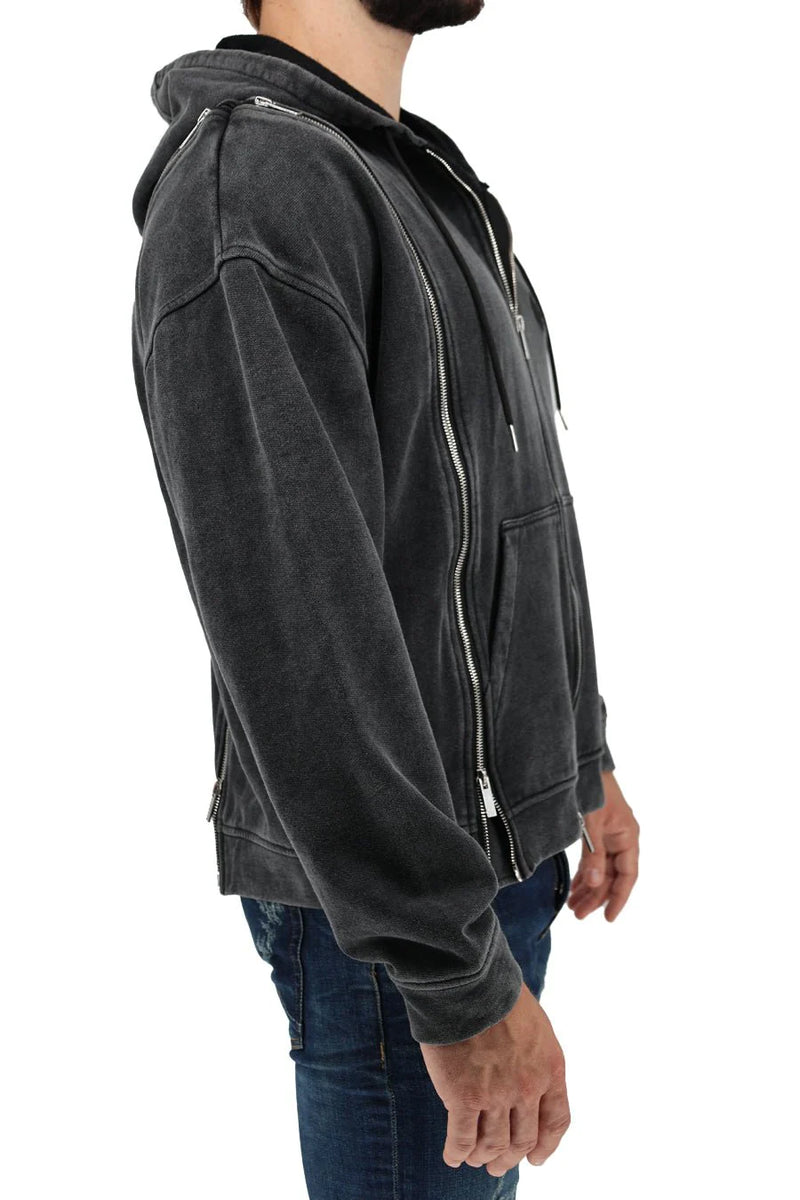 BREEDWELL Darkroom Hoodie Unique Zippers Heavy-Weight Knit Cotton Vest in Black