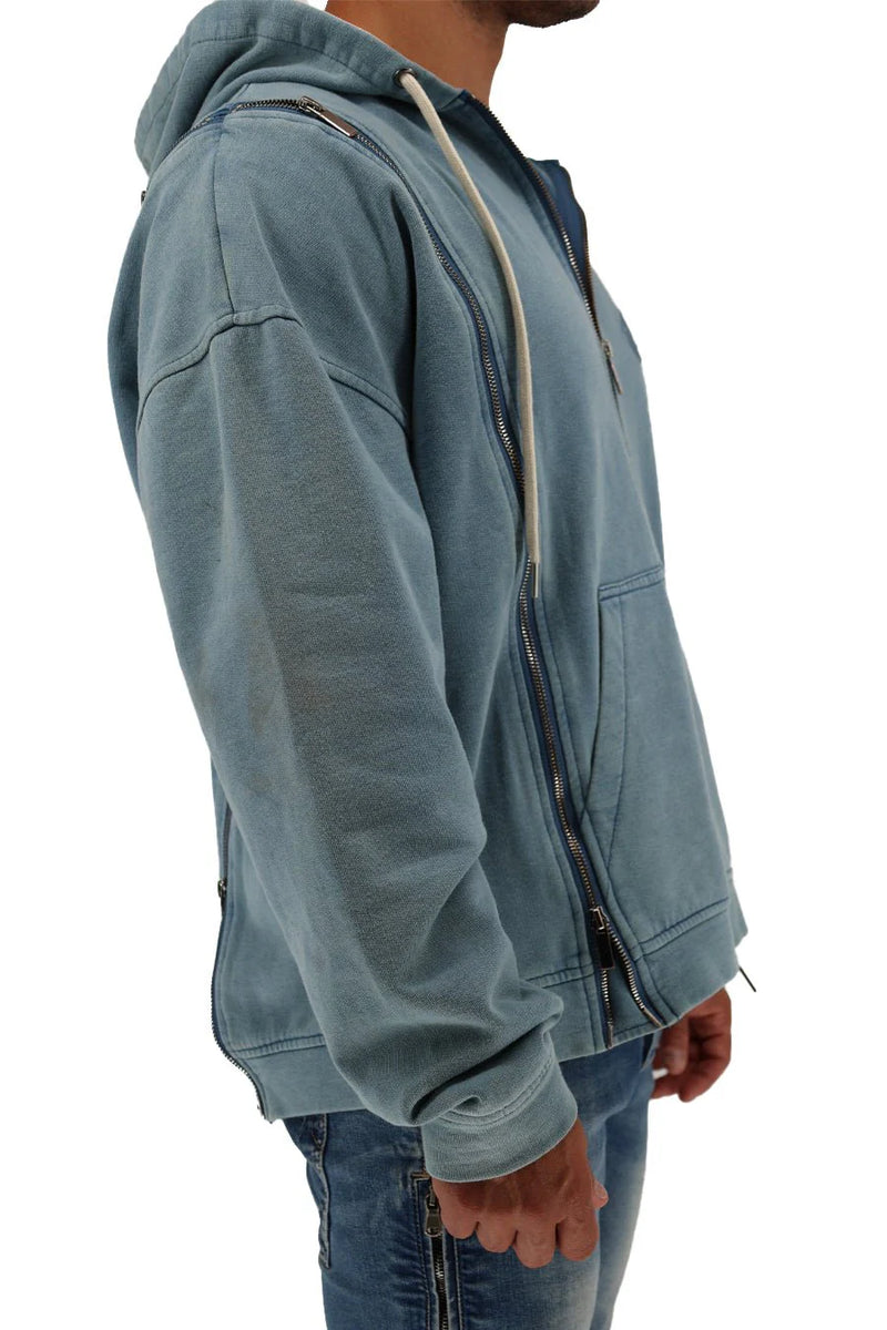 BREEDWELL Darkroom Hoodie Unique Zippers Heavy-Weight Knit Cotton Vest in Indigo