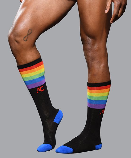 Andrew Christian Gay Pride Stripe Long Socks Multi-Colors One Size 8565 30