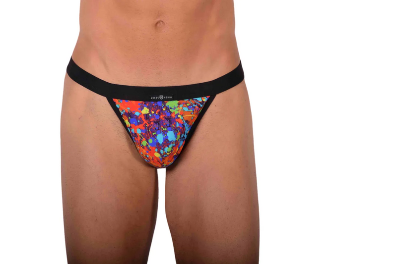 MEDIUM Gregg Homme Swimwear Thong Flamed Swim Tangas Paint Splatter 153204 142