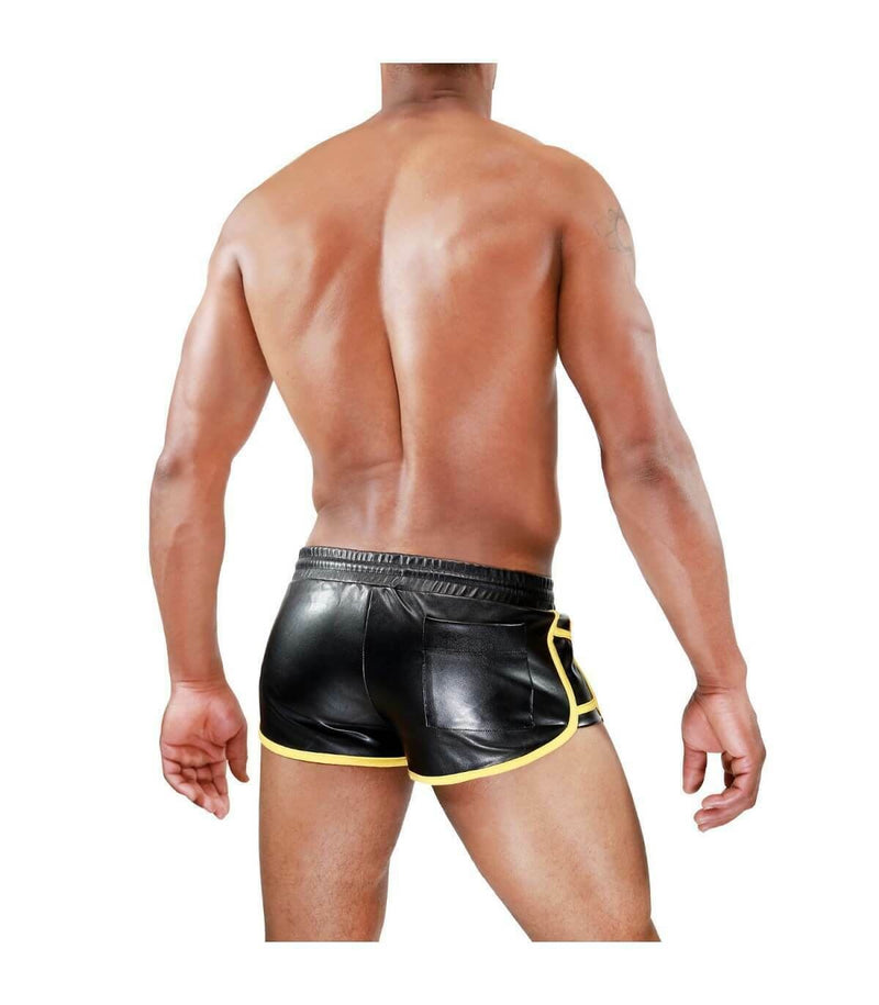 Leather - Look Short TOF PARIS Cruise Delux Shorts Black & Yellow 236