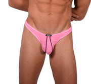 M SMU Sensual Pink/Black Stripes Thong 33617 MX142