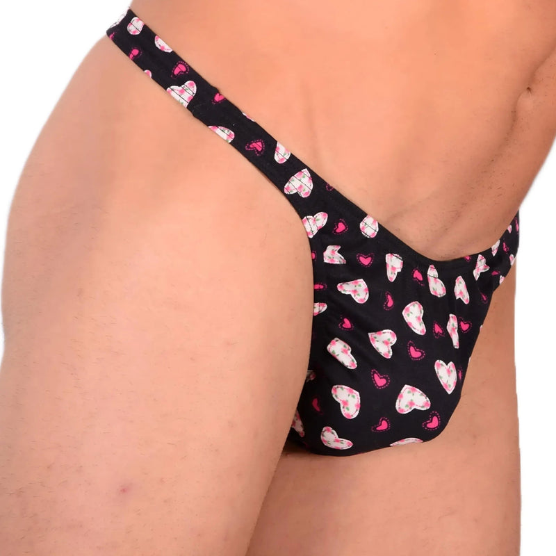 M SMU Sensual Thong Black/Pink Hearts 33592 MX136