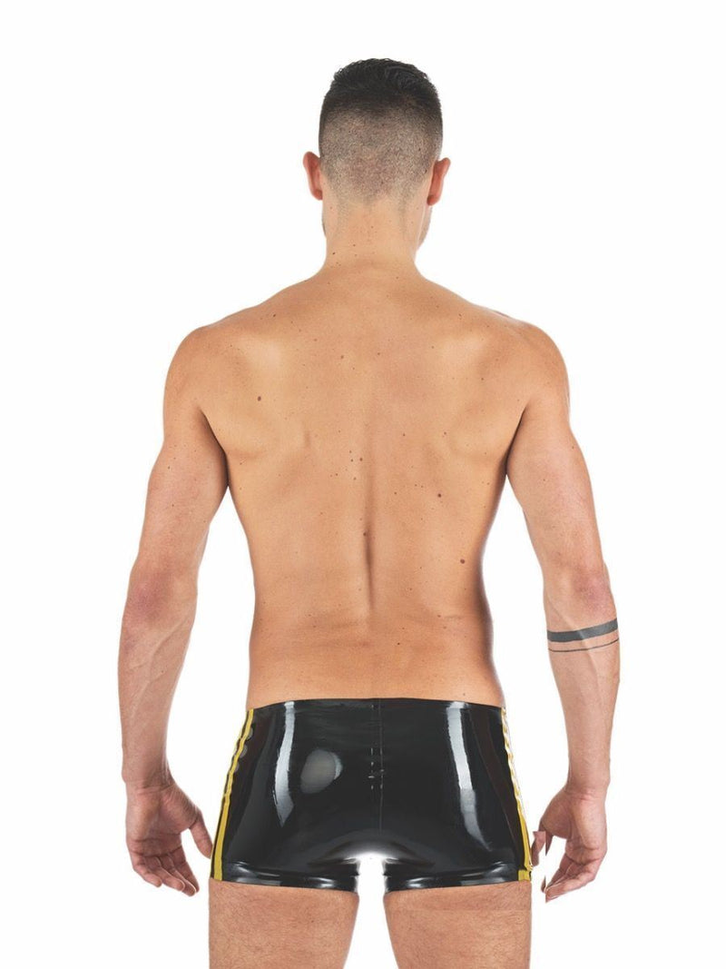Mister B Latex Boxer Rubber Trunks 0,4mm Thick Black & Yellow 14