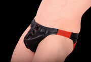 M/L SMU Eye Grabber Leather Briefs Black - Red P01003 H54