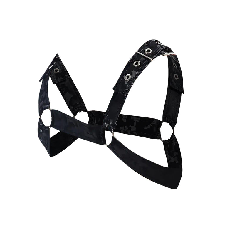 MOB DNGEON Classic Belt Harness O/S in Luxurious Faux Leather Black Camo DMBL13 54