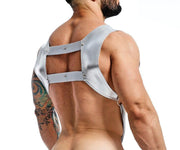 MOB DNGEON Crop Top Harness With C - Ring Faux Leather Silver Mirror DMBL082