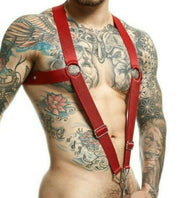 MOB DNGEON Crossback Elastic Harness O - Ring Cherry Red Open Front DMBL05 - SexyMenUnderwear.com