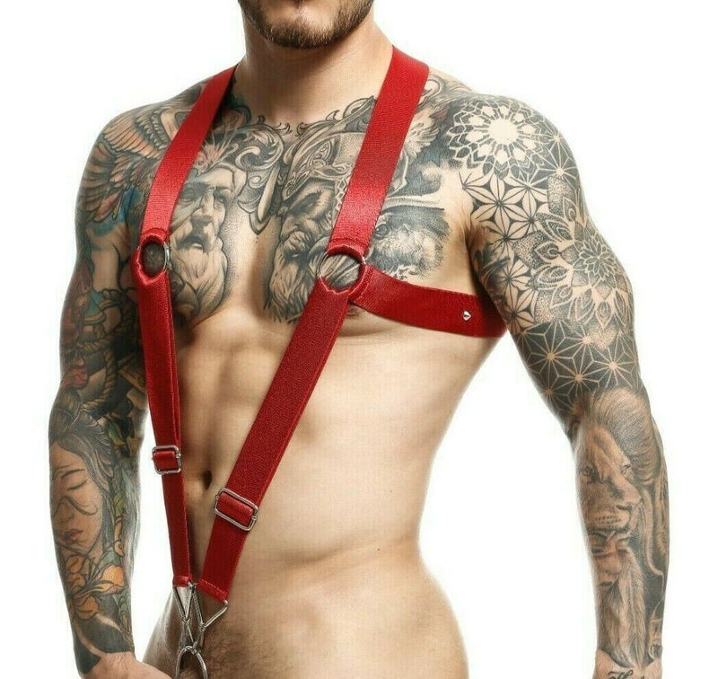 MOB DNGEON Crossback Elastic Harness O - Ring Cherry Red Open Front DMBL05 S8A4