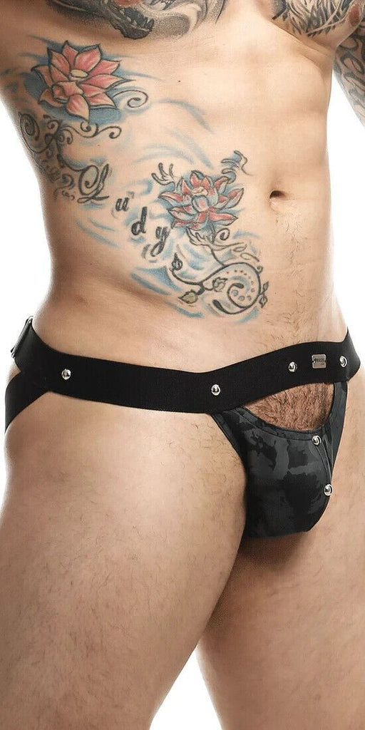 MOB DNGEON Jock Peek - a - Boo Steel Faux - Leather Jockstrap O/S Midnight DMBL04 4 - SexyMenUnderwear.com