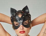 MOB DNGEON Malebasics Kitty Mask Synthetic Leather Black DWA012