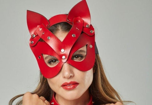 MOB DNGEON Malebasics Kitty Mask Synthetic Leather Red DWA011