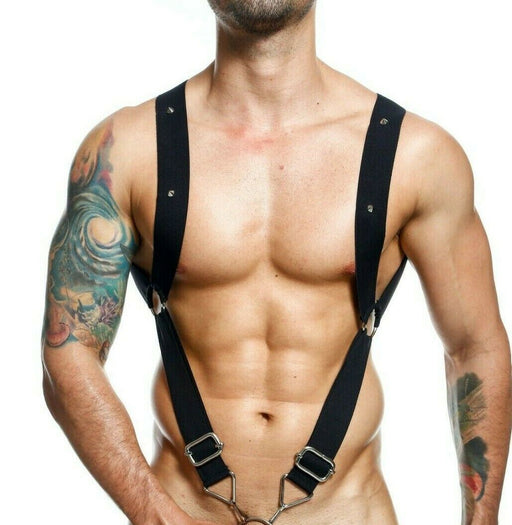 MOB DNGEON Straight Back Adjustable Harness O/S DMBL06 Black - SexyMenUnderwear.com