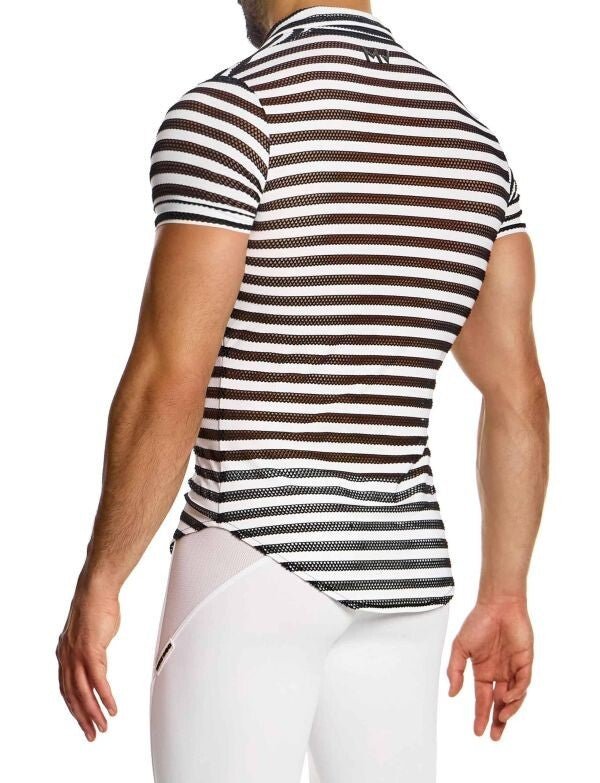 Modus Vivendi Chemise Striped Through Shirt Jacquard Fishnet Black & White 014422