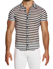 Modus Vivendi Chemise Striped Through Shirt Jacquard Fishnet Black & White 014423