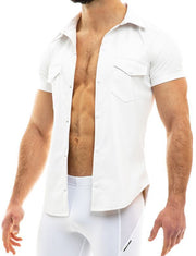 Modus Vivendi Chemise Vegan Leather Muscle Shirt Press Stud Buttons White 20541 B50B4