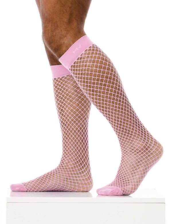 MODUS VIVENDI Fishnet Socks Knee Length Romance Line Sheer Pink XS1821 B621