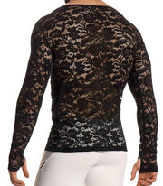 Modus Vivendi Floral Lace Longsleeves Shirt Sheer Knitted Black 04151 B1021