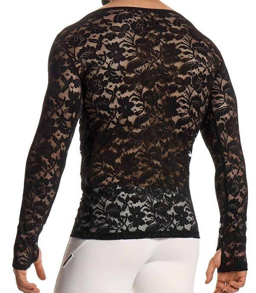 Modus Vivendi Floral Lace Longsleeves Shirt Sheer Knitted Black 04151 B1021