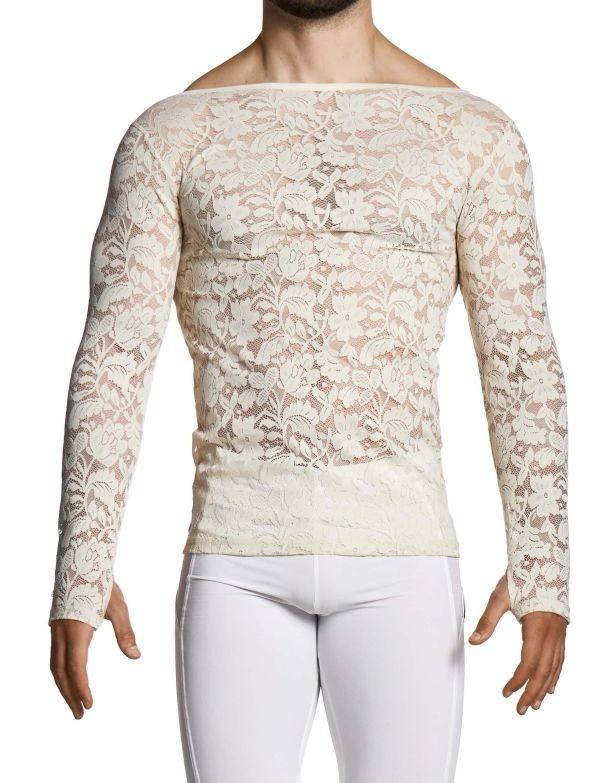 Modus Vivendi Floral Lace Longsleeves Shirt Sheer Knitted Ivory 04151 B1024
