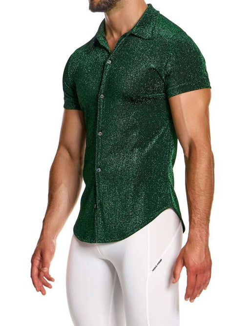 MODUS VIVENDI Glitter Shirt Slim Fit Green Lurex Yarns 26341 B88 - SexyMenUnderwear.com