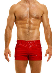 MODUS VIVENDI Glossy Shiny Vinyl 5P Shorts Viral Press - Stud & Zip 08062 in Red3
