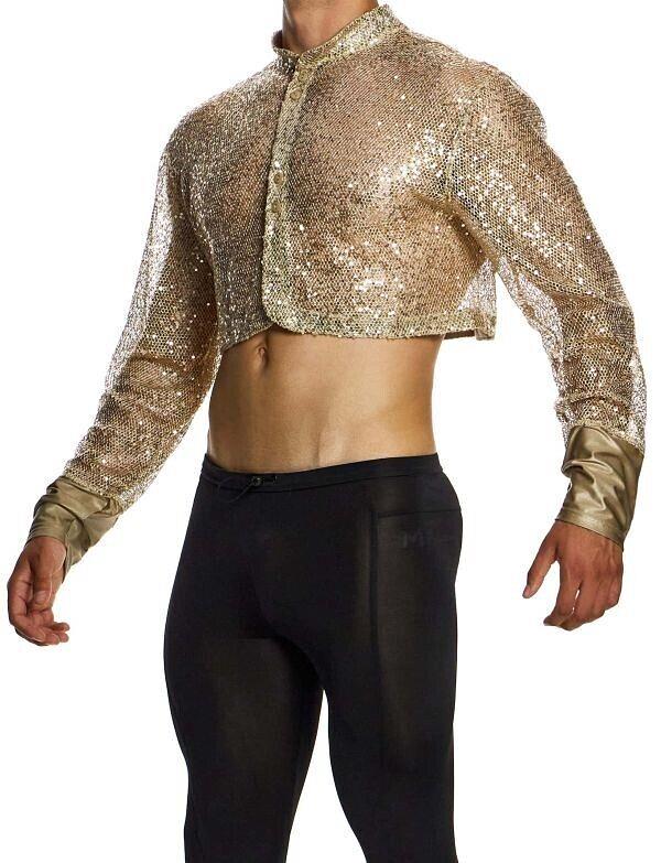 MODUS VIVENDI Harem Cardigan Polished Crop Top Boxy Fit Sequins Gold 19451 B585
