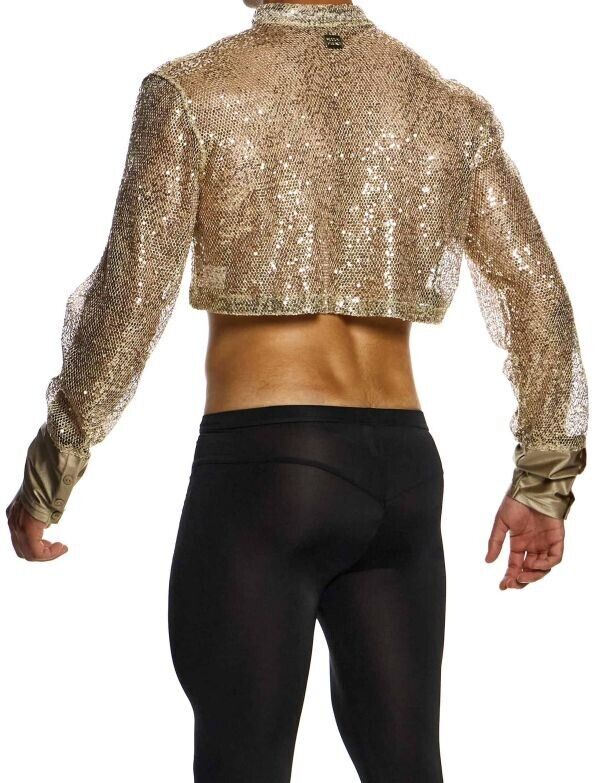 MODUS VIVENDI Harem Cardigan Polished Crop Top Boxy Fit Sequins Gold 19451 B583