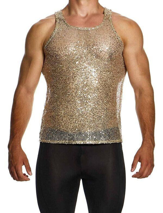 MODUS VIVENDI Harem Tank Top Slim Fit Sleeveless Sequins Gold 19431 B582