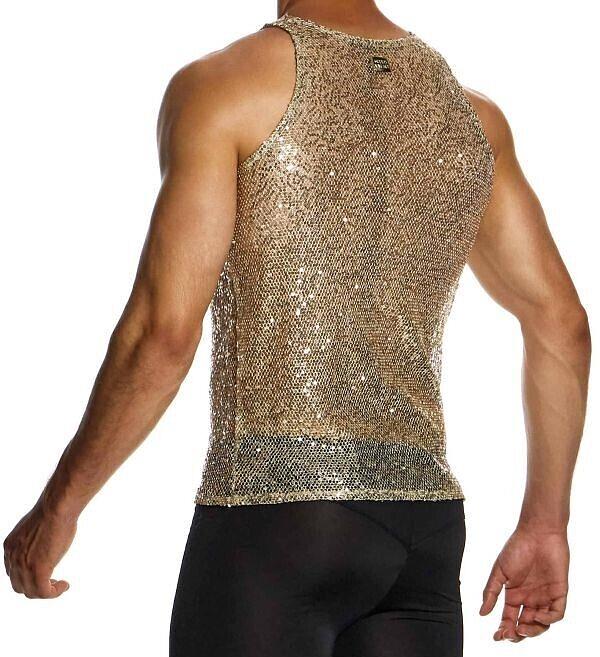 MODUS VIVENDI Harem Tank Top Slim Fit Sleeveless Sequins Gold 19431 B583