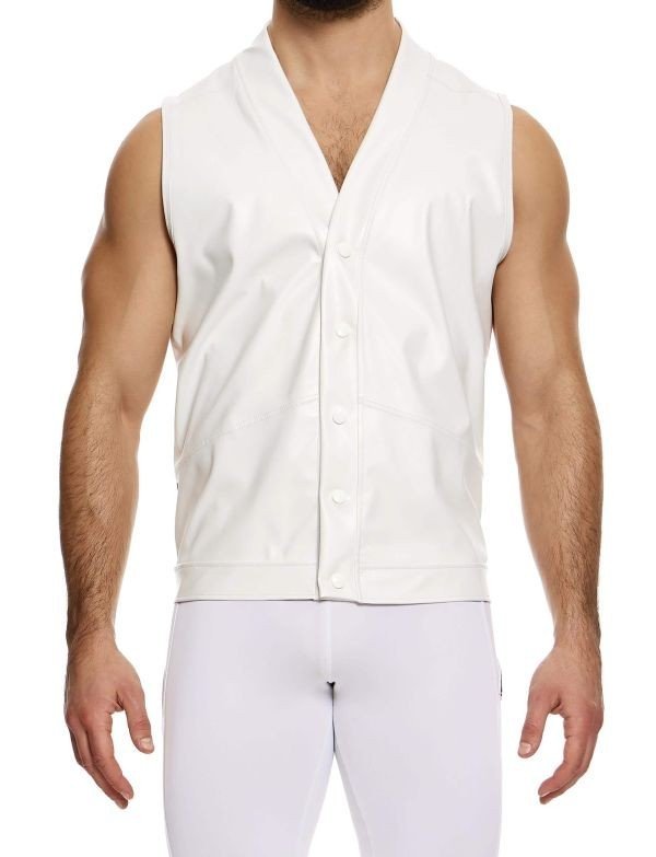 Modus Vivendi Leather - Look Sleeveless Tank Top With Press Stud White 20532 B1003