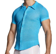 MODUS VIVENDI Micro Crochet Knitted Shirt Muscle - Fit in Blue 22441 B1032