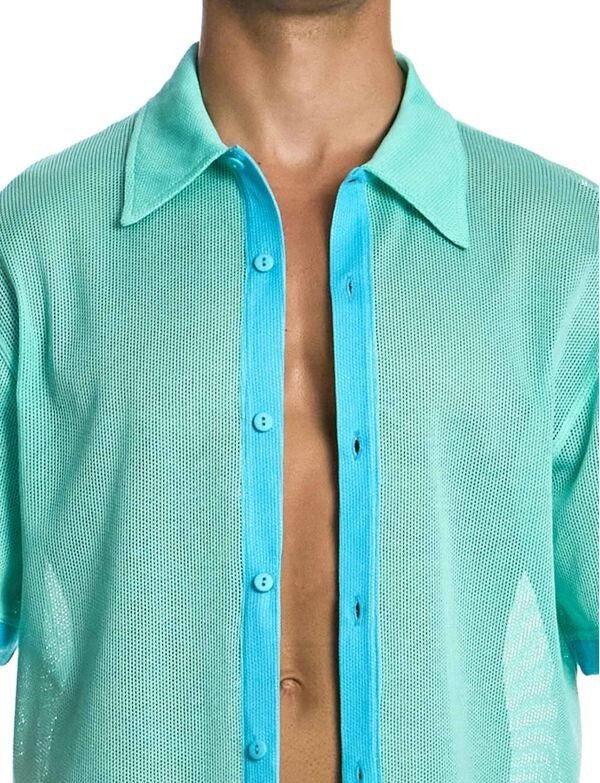 MODUS VIVENDI Retro Cotton Shirt Semi - Transparent Micro Fishnet Mint 05542 B981