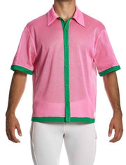 MODUS VIVENDI Retro Shirt Semi - Transparent Micro Fishnet Cotton Pink 05542 B985