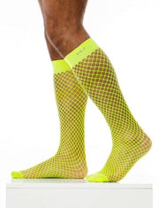 MODUS VIVENDI Sheer Fishnet Socks Knee Length Romance Line Yellow Neon XS1821 621