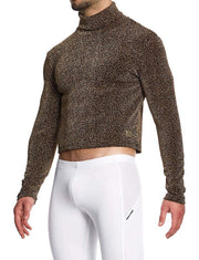 Modus Vivendi Shirt Crackled Crop Roll Neck Brown Metallic Yarns 253513