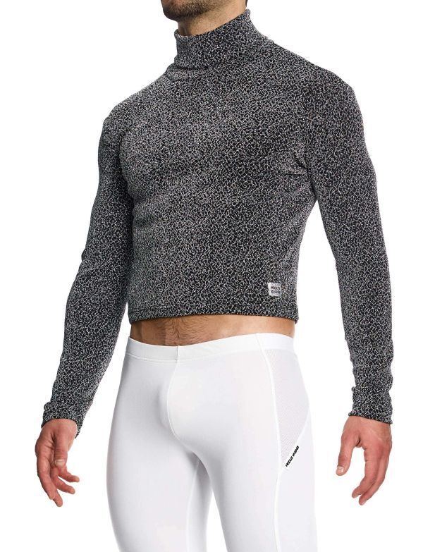 Modus Vivendi Shirts Crackled Crop Roll Neck Grey Metallic Yarns 253512