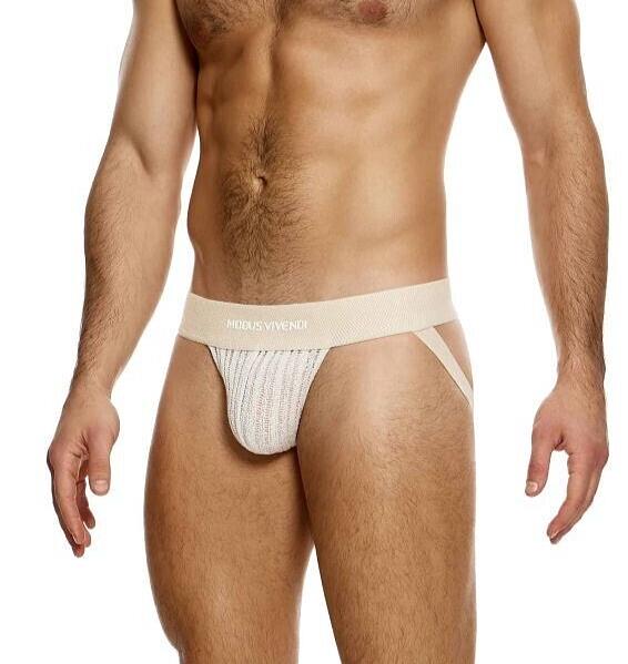 MODUS VIVENDI Stretch Jock Striped Crochet Knitted Jockstrap in Natural 074121