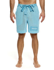 Modus Vivendi Striped Crochet Belted Bermuda Straight Fit Short Blue 07461 B963