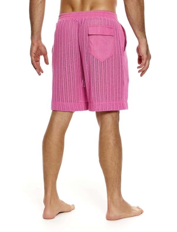 Modus Vivendi Striped Crochet Belted Bermuda Straight Fit Short Pink 07461 B963
