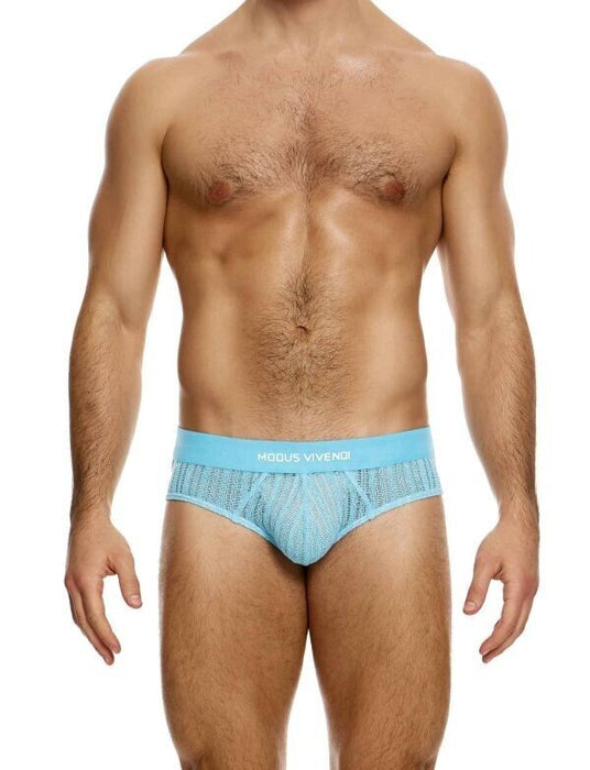 MODUS VIVENDI Striped Crochet Classic Knitted Briefs Stretch in Light Blue 074142
