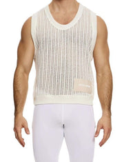 Modus Vivendi Striped Crochet Sleeveless Vest Knitted Tank in Natural 07431 91A2