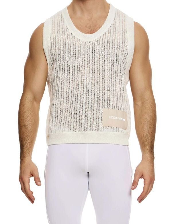 Modus Vivendi Striped Crochet Sleeveless Vest Knitted Tank in Natural 07431 91A2