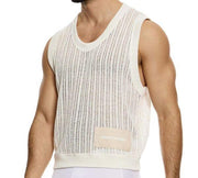 Modus Vivendi Striped Crochet Sleeveless Vest Knitted Tank in Natural 07431 91A1