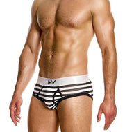 MODUS VIVENDI Striped Through Fly Brief Jaquard Fishnet Black & White 01417 1941
